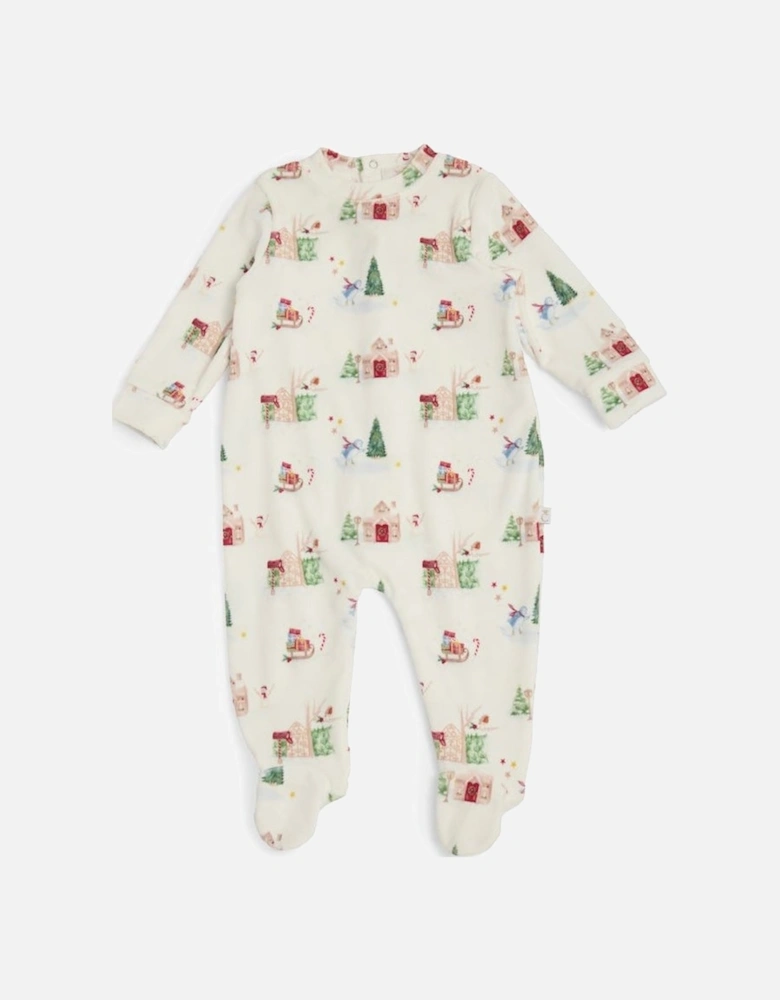Boys Christmas Print Fleece Pyjama Babygrow