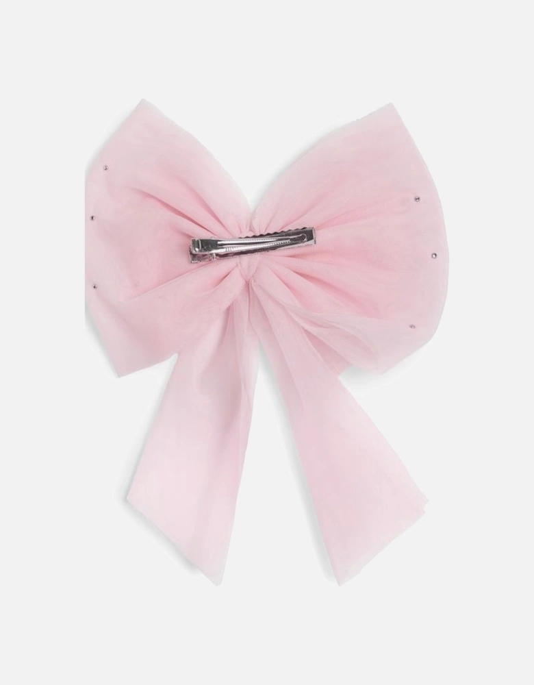 Girls Pink Tulle Pearl Bow Hair Clip