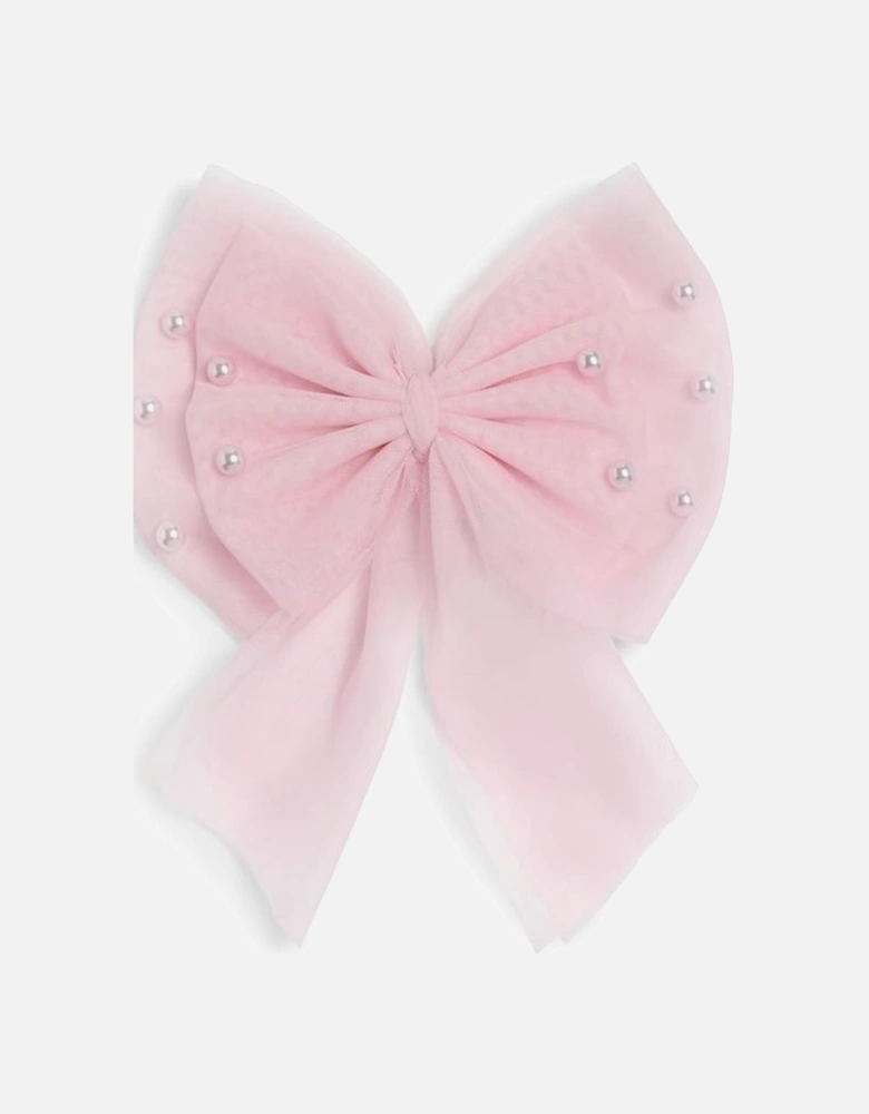 Girls Pink Tulle Pearl Bow Hair Clip