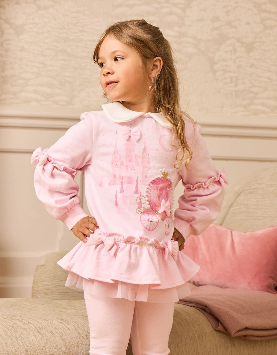 CARAMELO Girls Pink Collared Jumper Legging Set - Size: 12-18 months