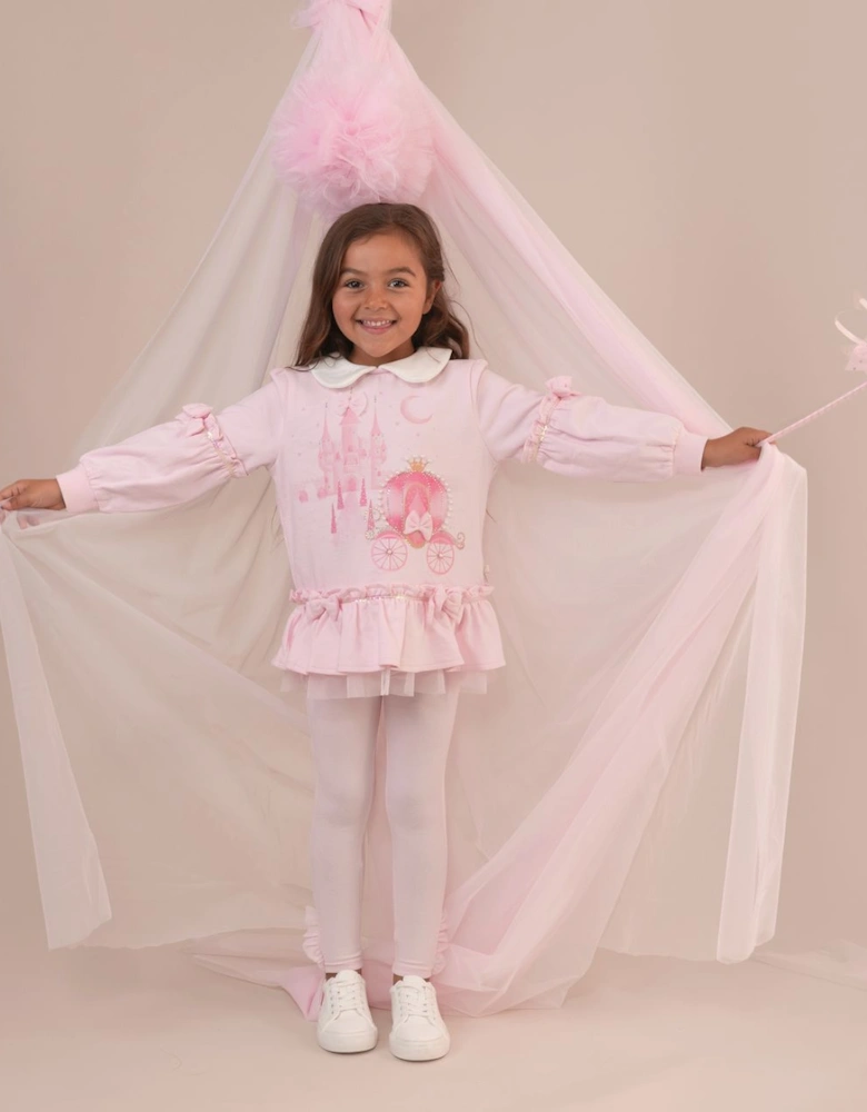 Girls Pink Collared Jumper Legging Set