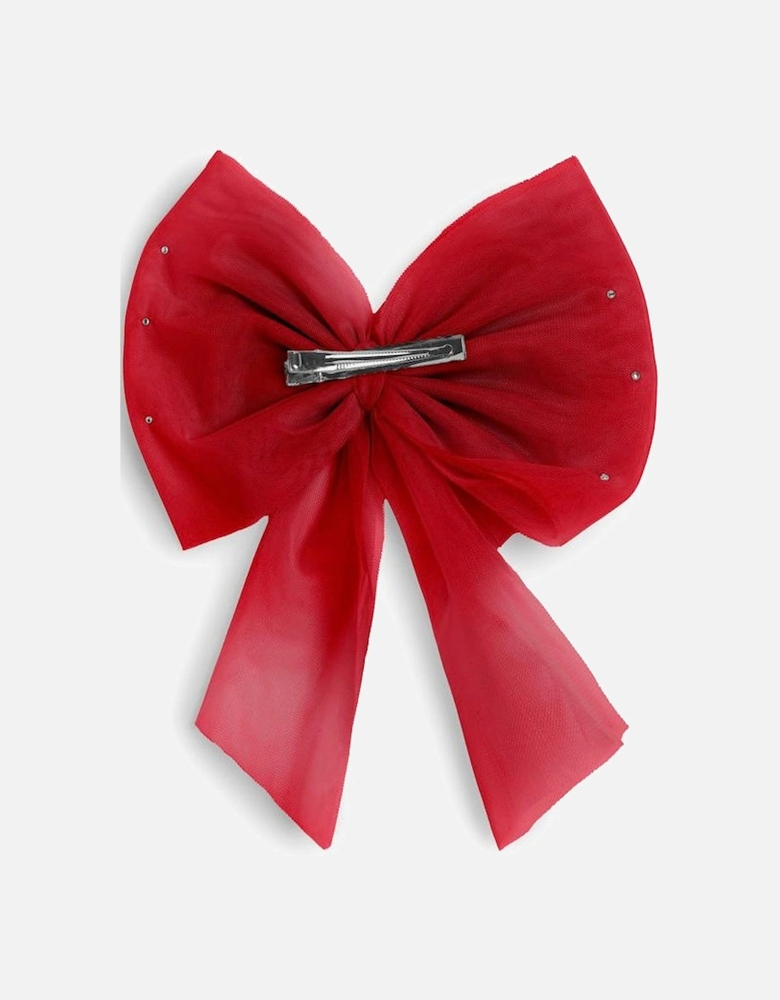 Girls Red Tulle Pearl Bow Hair Clip