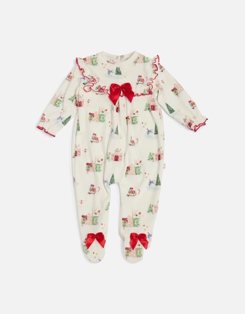Girls Christmas Print Fleece Pyjama Babygrow