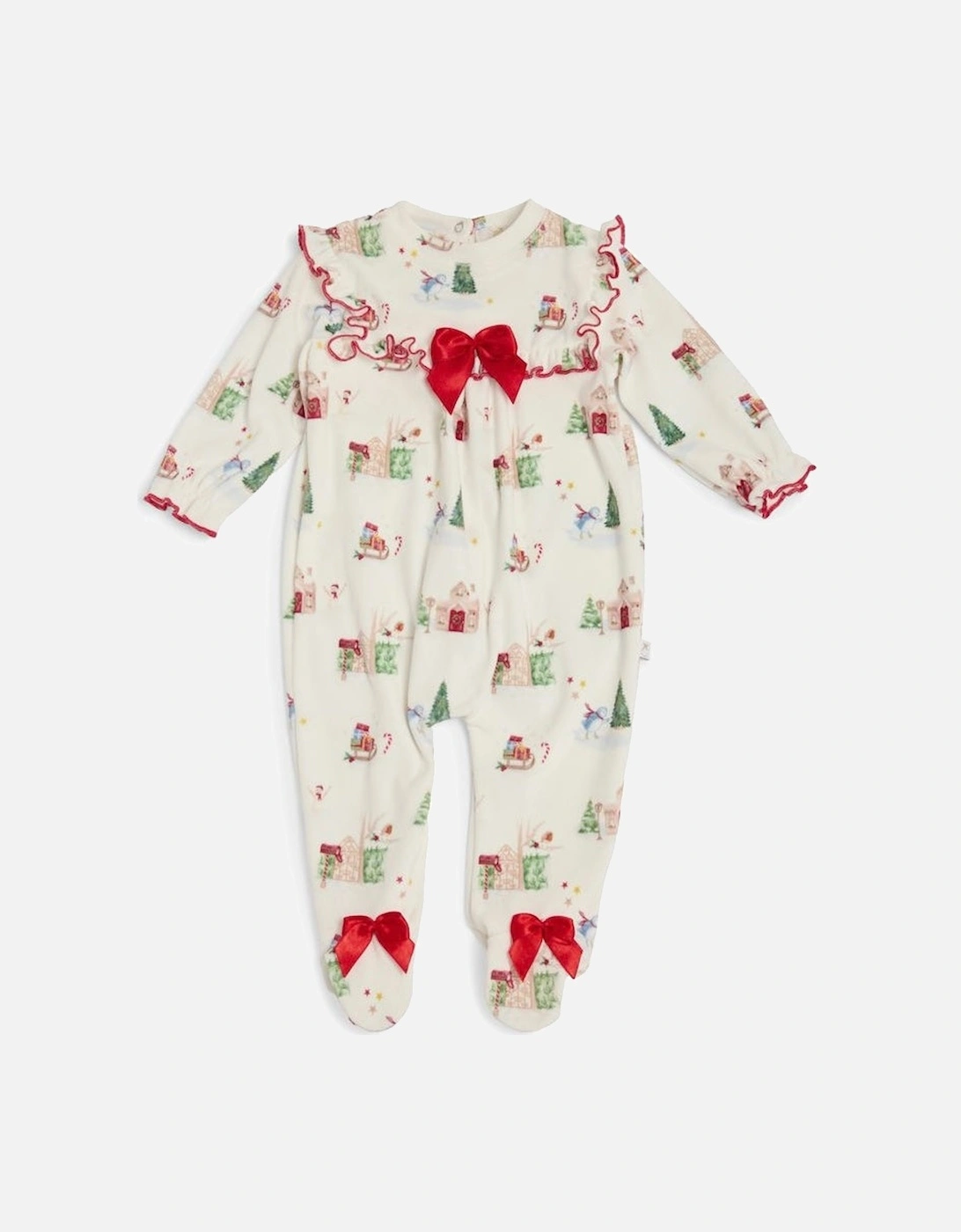 Girls Christmas Print Fleece Pyjama Babygrow