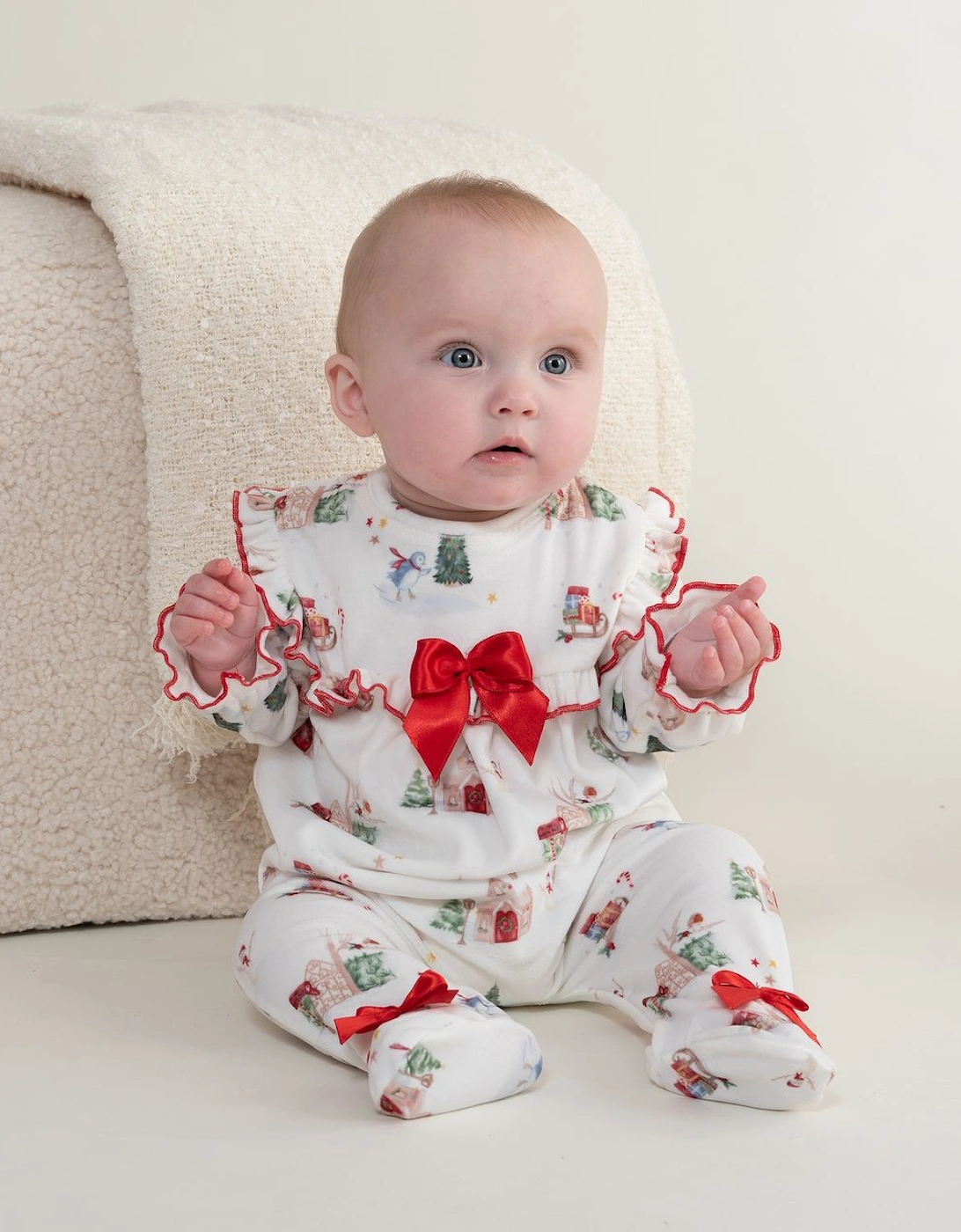 Girls Christmas Print Fleece Pyjama Babygrow, 6 of 5