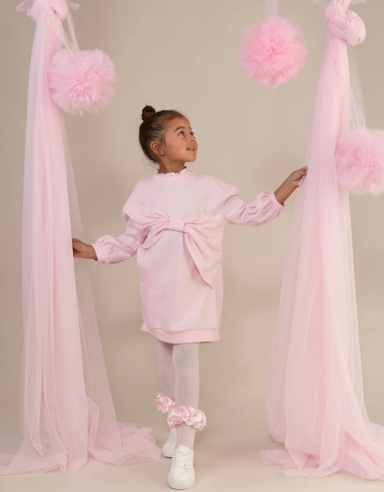 Girls Pink Oversized Bow Jumper Dress