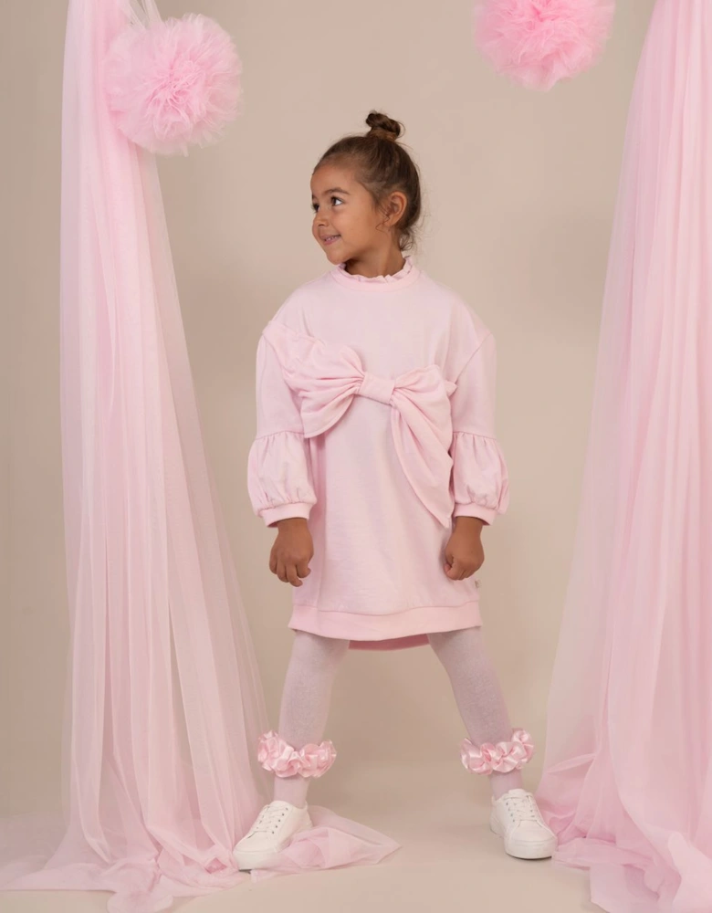 Girls Pink Oversized Bow Jumper Dress