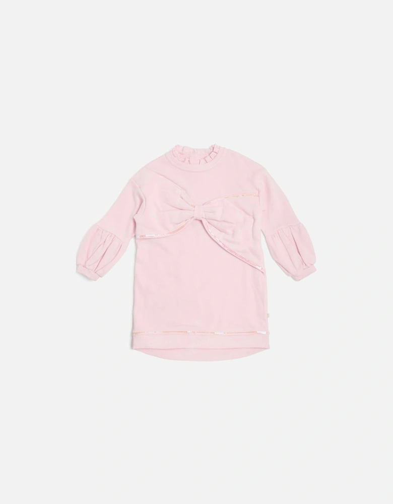 Girls Pink Oversized Bow Jumper Dress