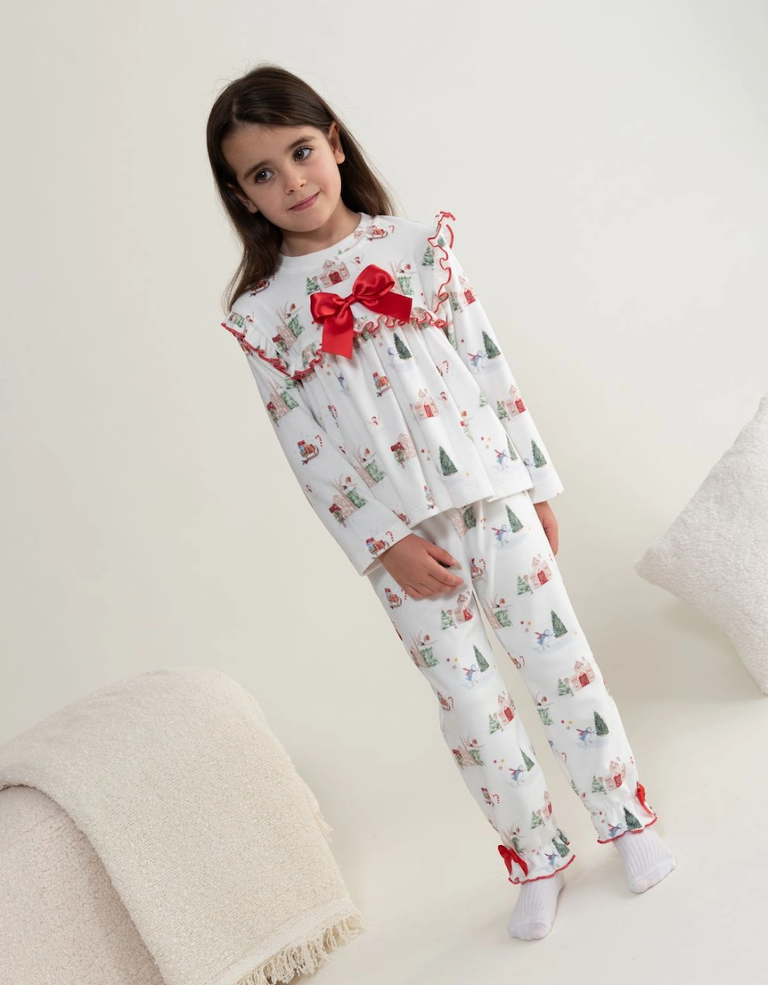 Girls Christmas Print Fleece Pyjamas, 6 of 5