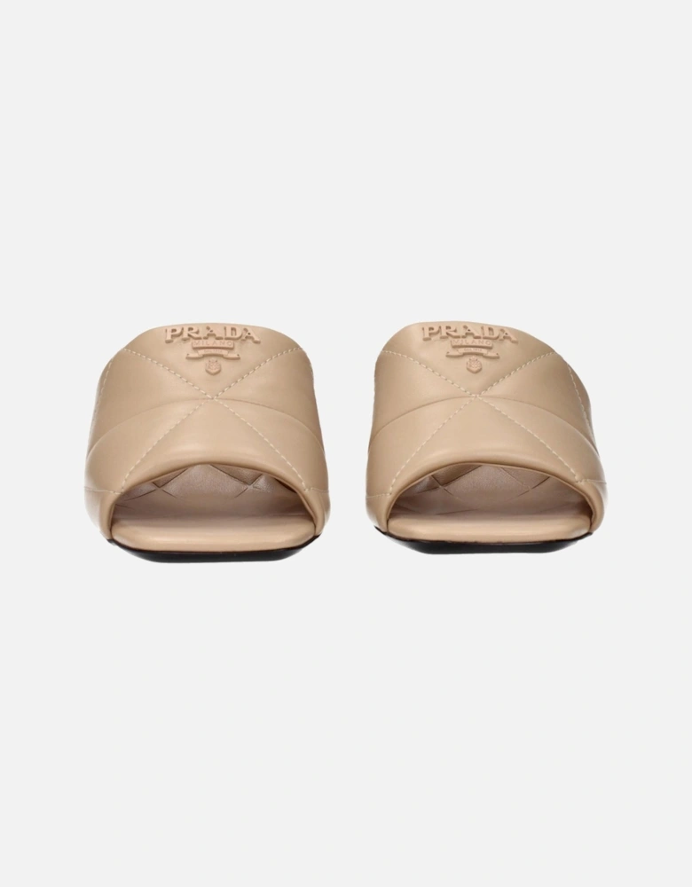 Leather Slip-On Loafers with Buckle Detail Women - Beige Sandals