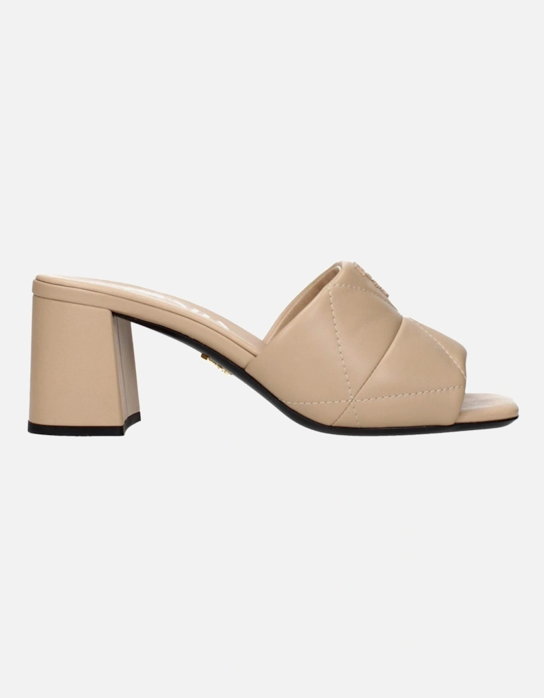 Leather Slip-On Loafers with Buckle Detail Women - Beige Sandals