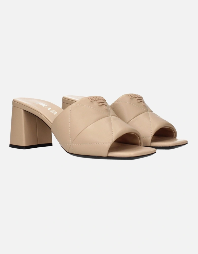 Leather Slip-On Loafers with Buckle Detail Women - Beige Sandals