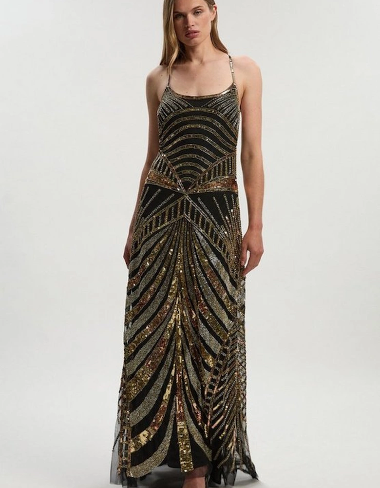 Petite Premium Mirrored Crystal Embellished Woven Prom Dress