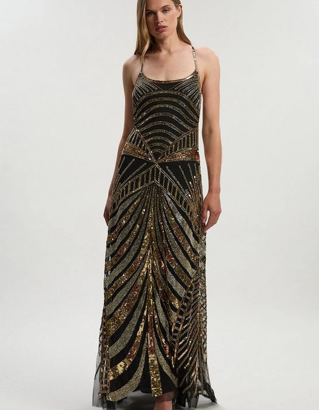 Petite Premium Mirrored Crystal Embellished Woven Prom Dress, 4 of 3