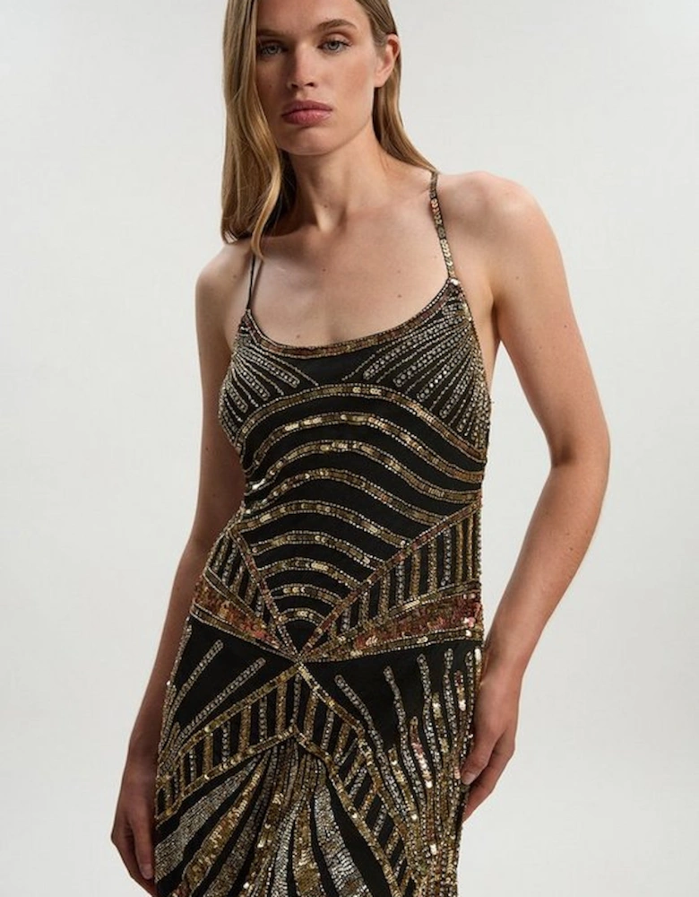 Petite Premium Mirrored Crystal Embellished Woven Prom Dress