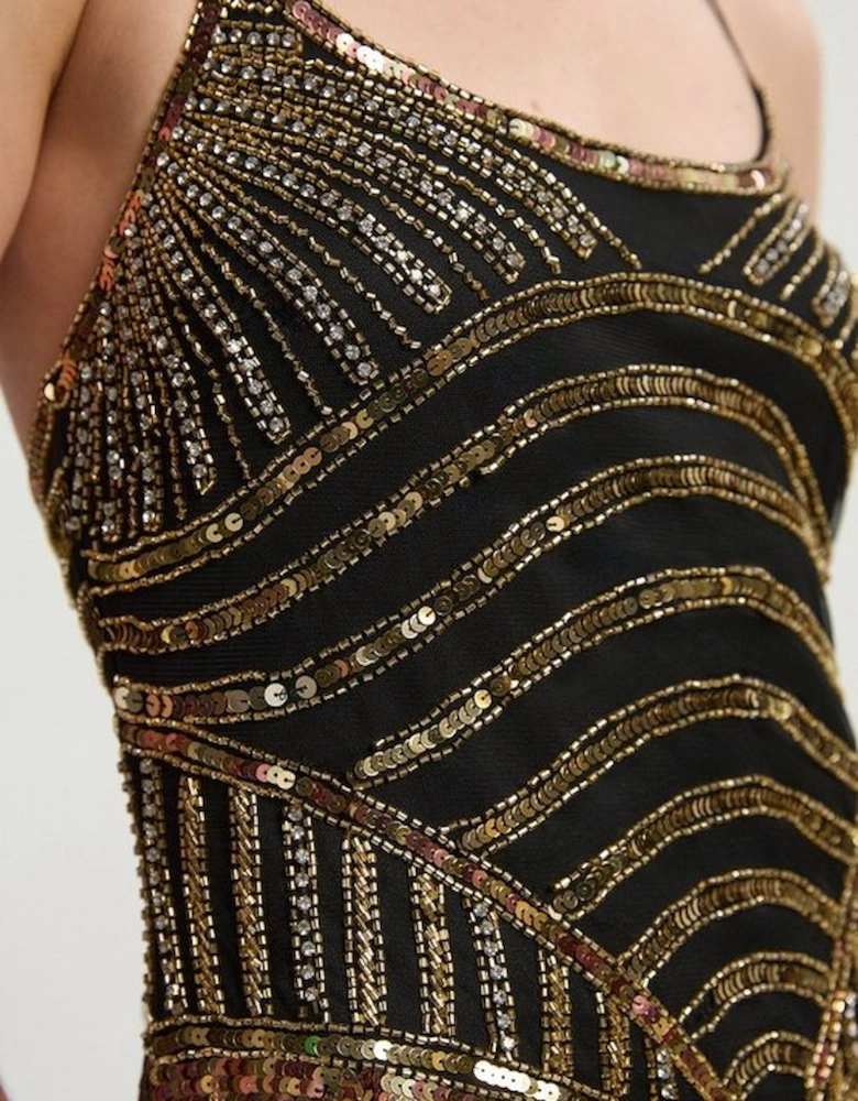 Petite Premium Mirrored Crystal Embellished Woven Prom Dress