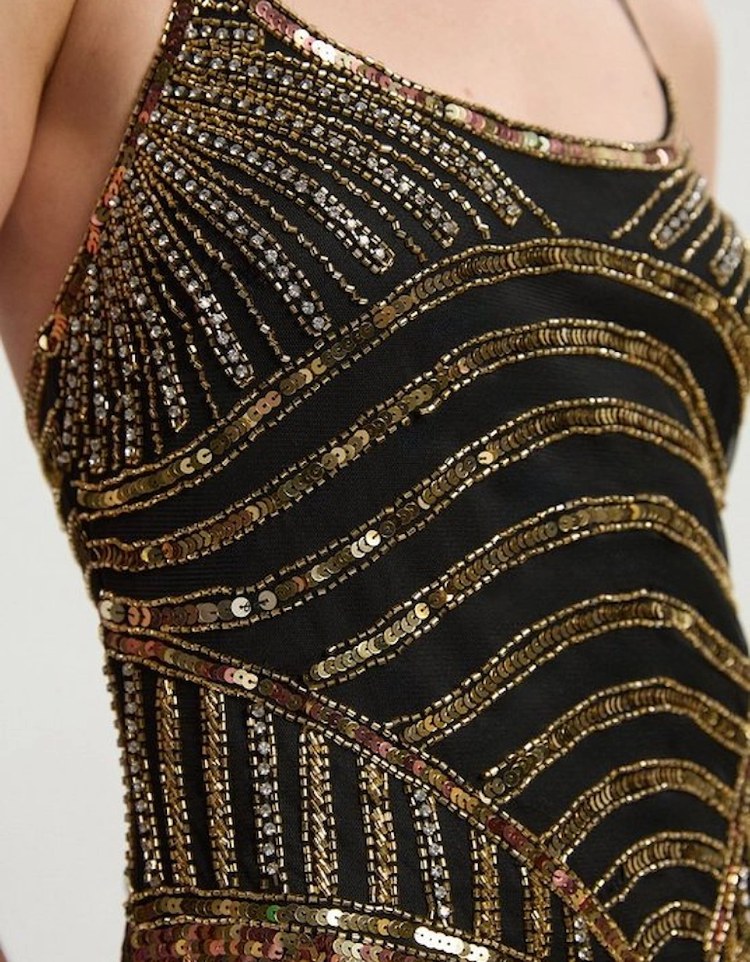 Petite Premium Mirrored Crystal Embellished Woven Prom Dress