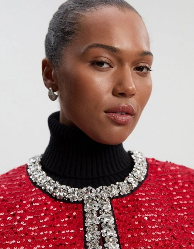 Plus Size Tailored Sequin Tweed Embellished Cropped Jacket