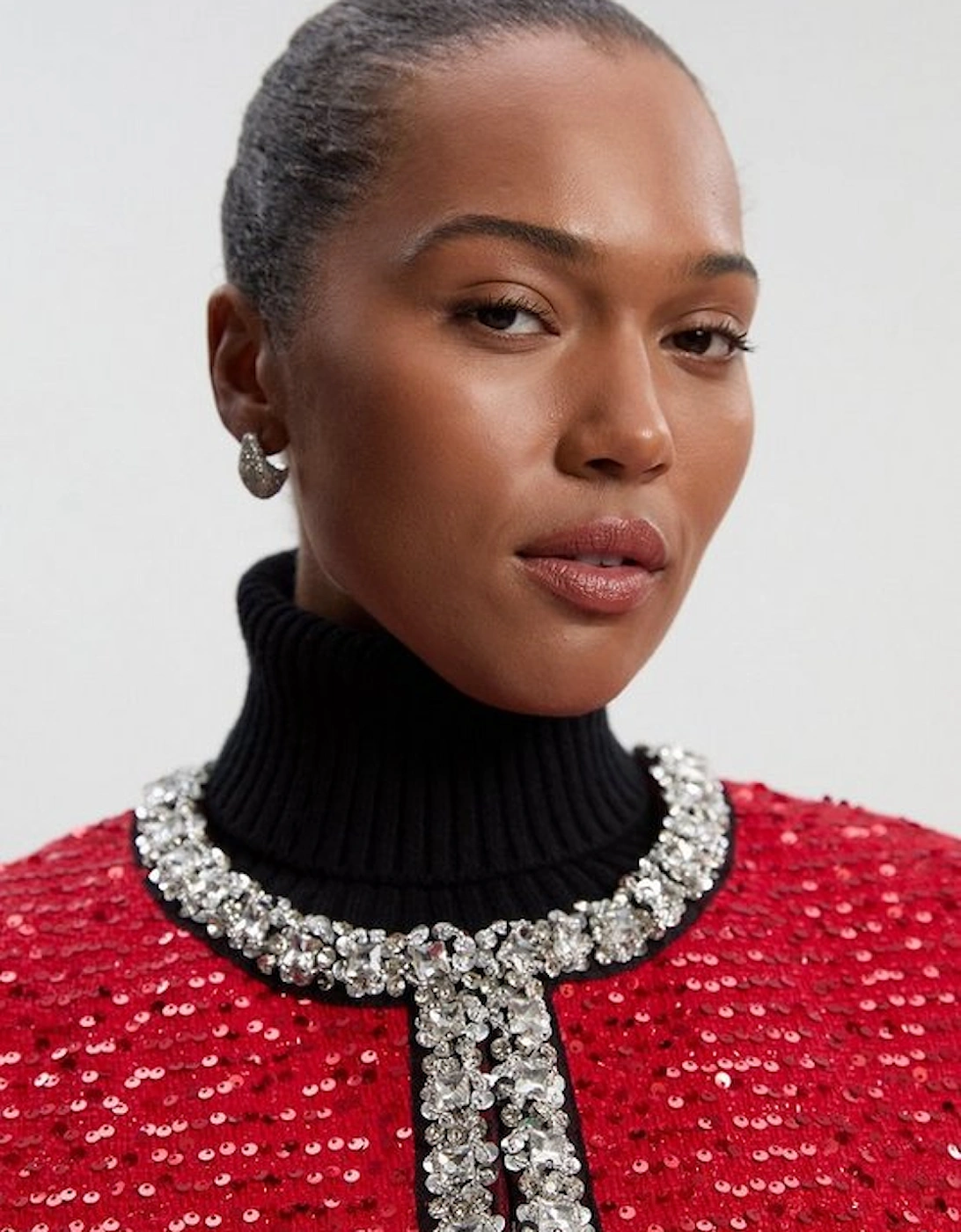 Plus Size Tailored Sequin Tweed Embellished Cropped Jacket