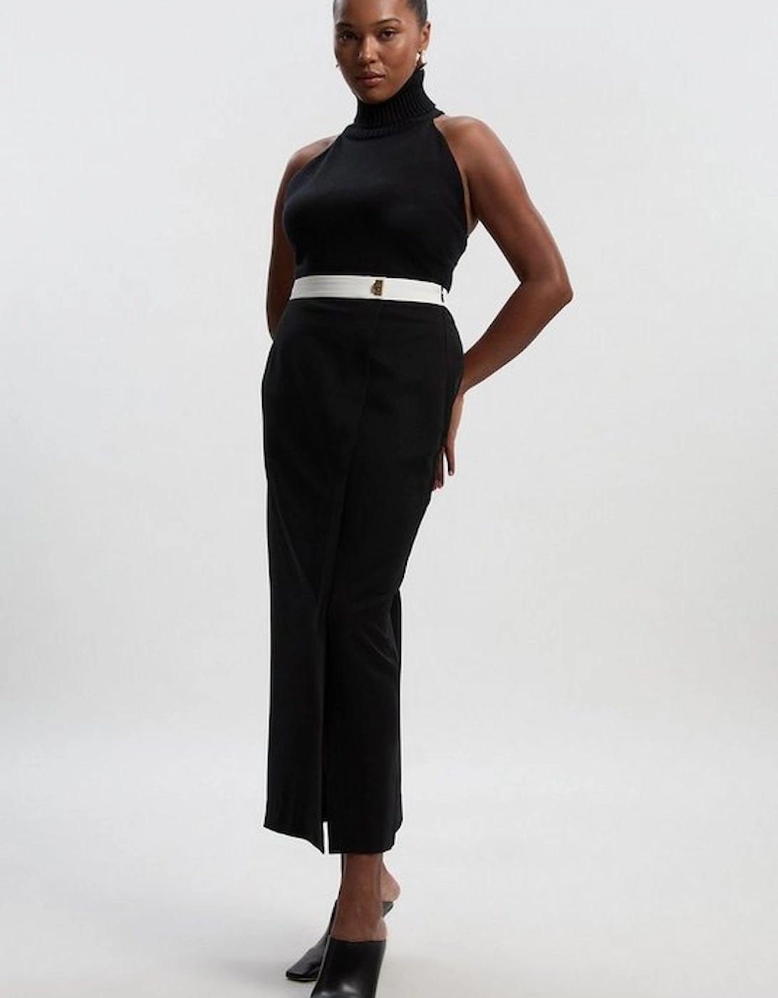 Plus Size Twill Contrast Hardware Woven Midi Skirt, 4 of 3