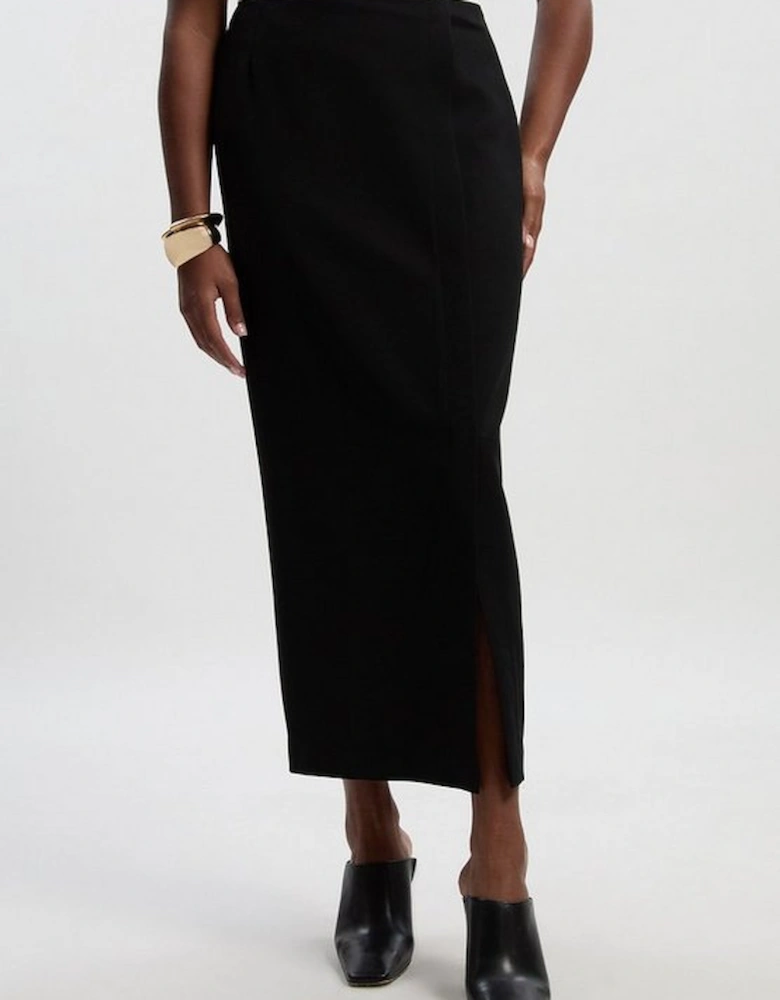 Plus Size Twill Contrast Hardware Woven Midi Skirt
