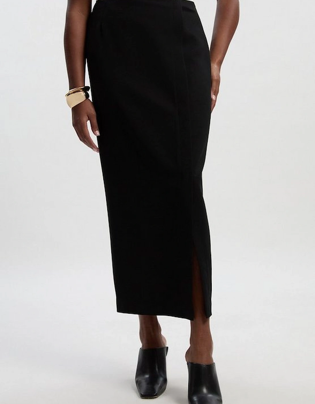 Plus Size Twill Contrast Hardware Woven Midi Skirt