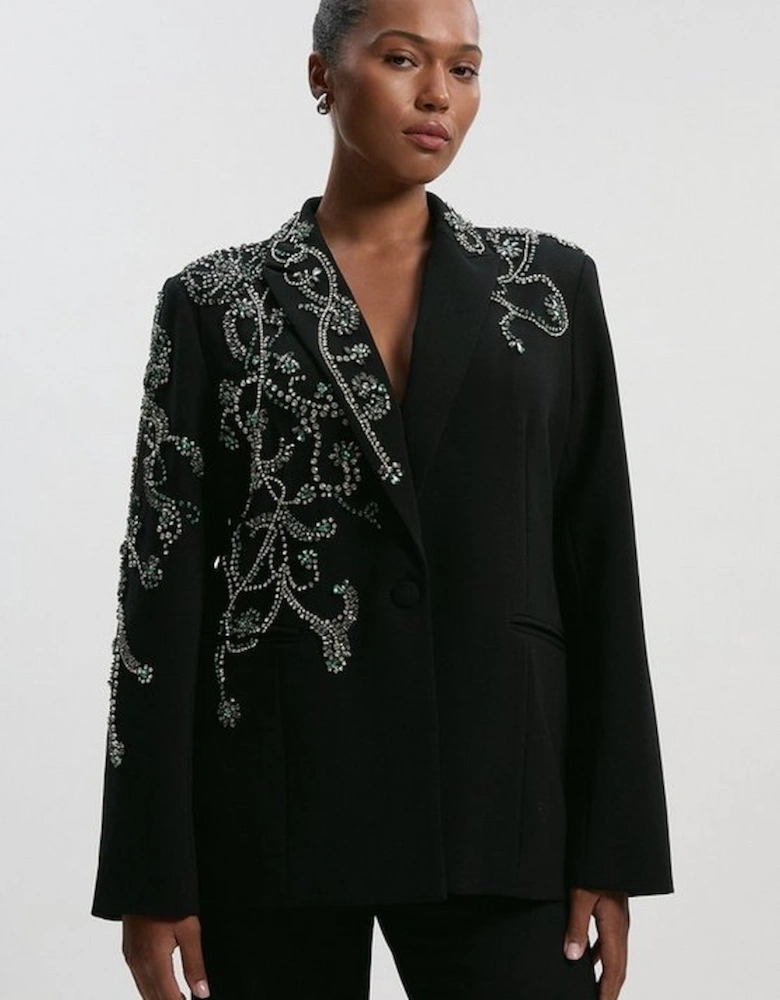 Plus Size Crystal Embellished Tailored Single Breasted Blazer