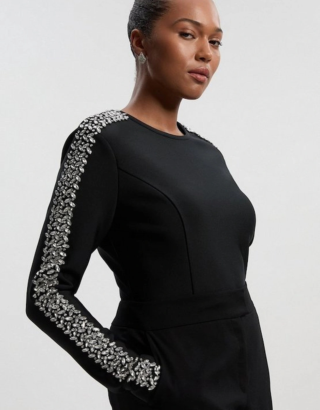Plus Size Figure Form Bandage Knit Embellished Top, 4 of 3