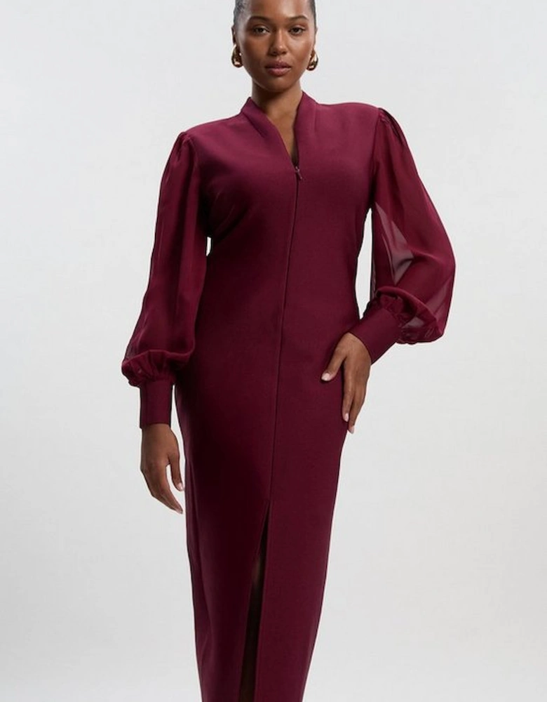 Plus Size Figure Bandage Figure Form Zip Detail Chiffon Sleeve Knit Dress