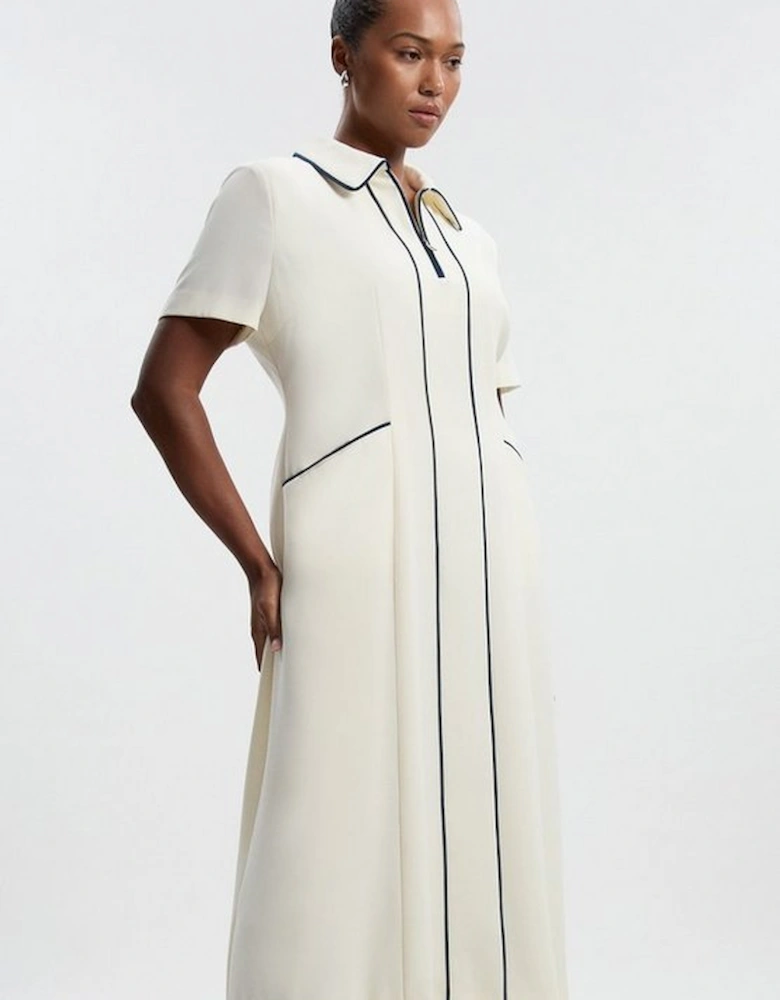 Plus Size Tailored Crepe Tipped Tailored Midi Shirt Dress