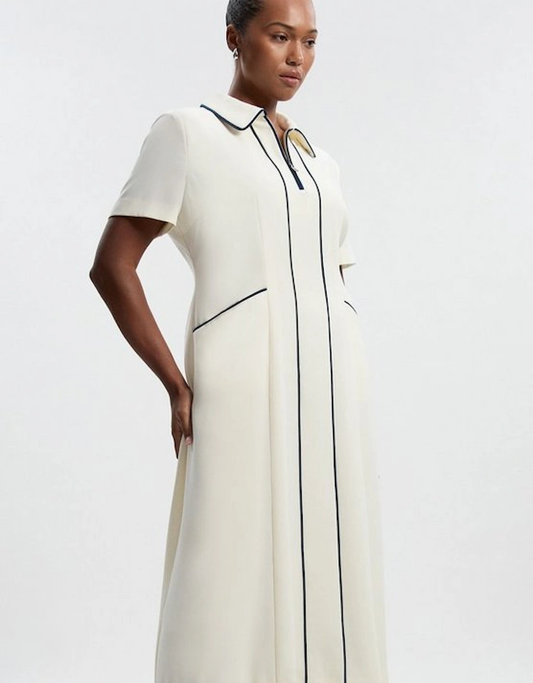 Plus Size Tailored Crepe Tipped Tailored Midi Shirt Dress, 4 of 3