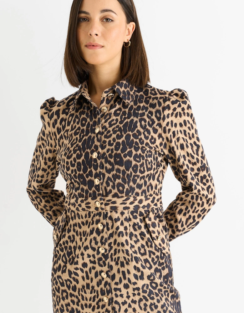 Brown Animal Print Military Mini Dress