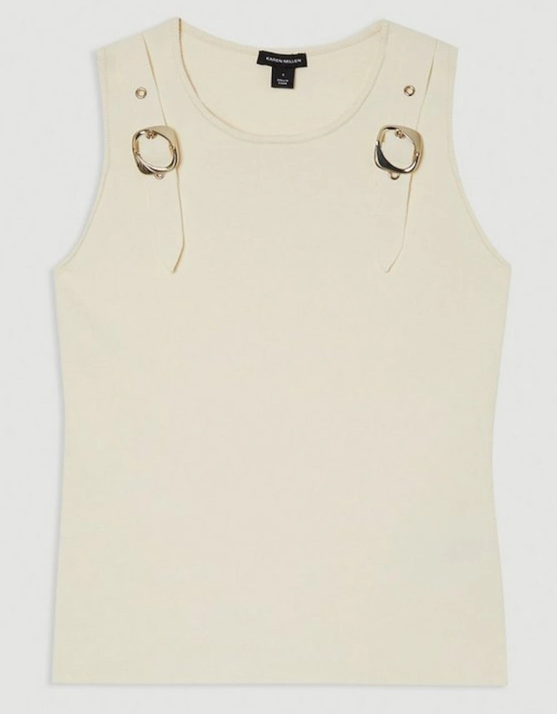 Plus Size Buckle Trim Knitted Top