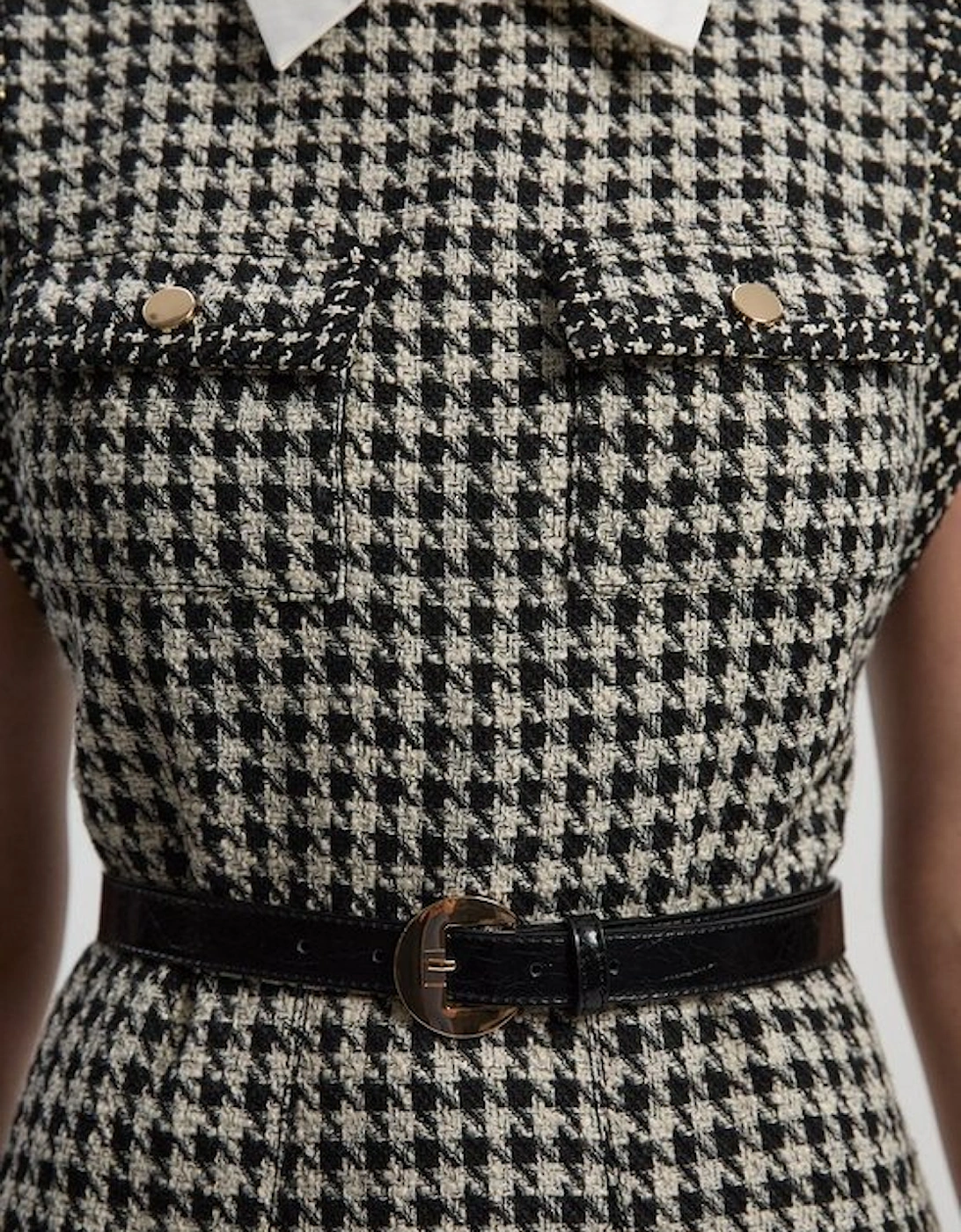 Textured Tweed Contrast Collar Pleated Tailored Mini Dress