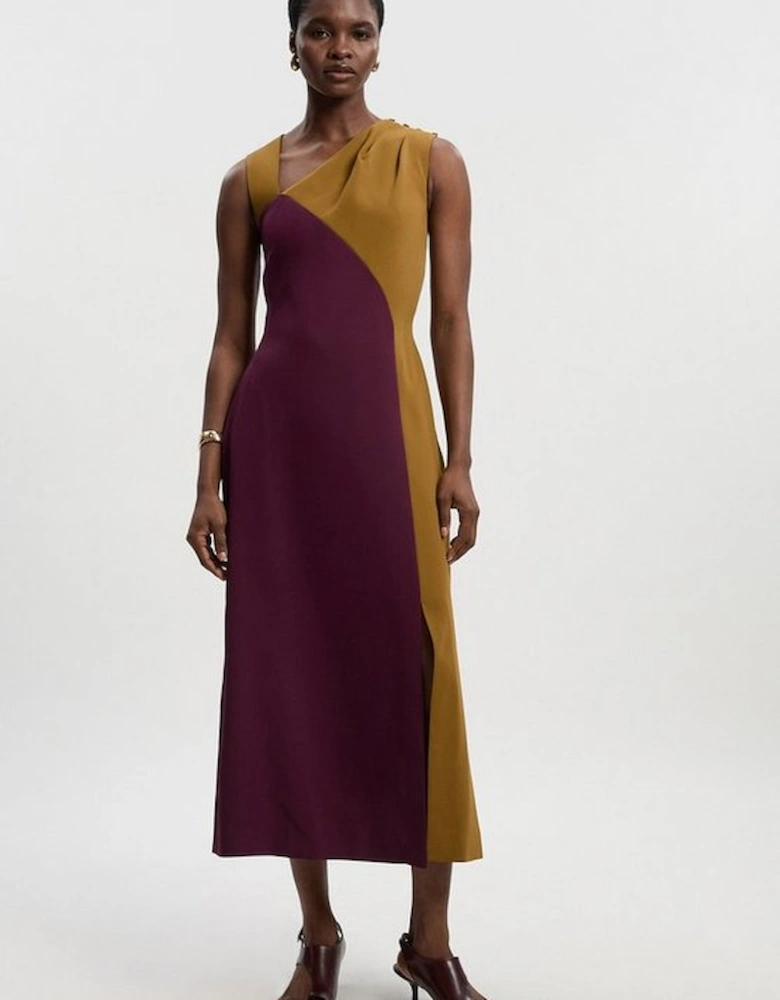 Soft Tailored Colour Block Halter Neck Midi Dress