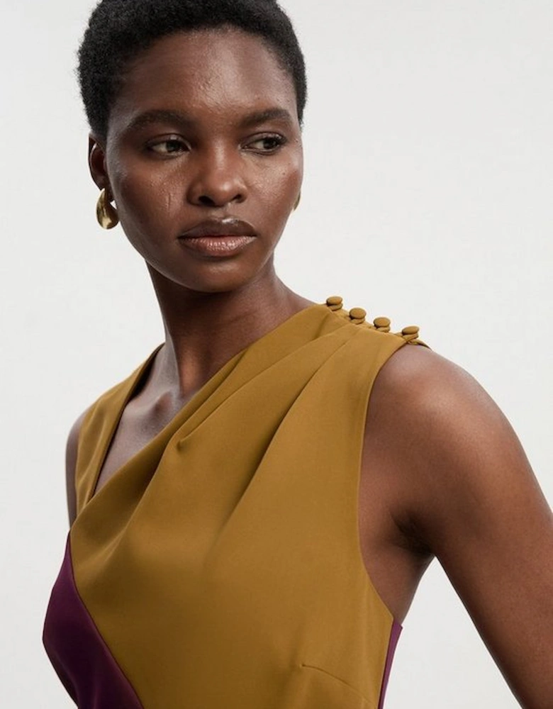 Soft Tailored Colour Block Halter Neck Midi Dress