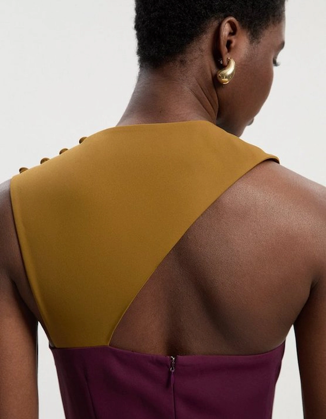 Soft Tailored Colour Block Halter Neck Midi Dress