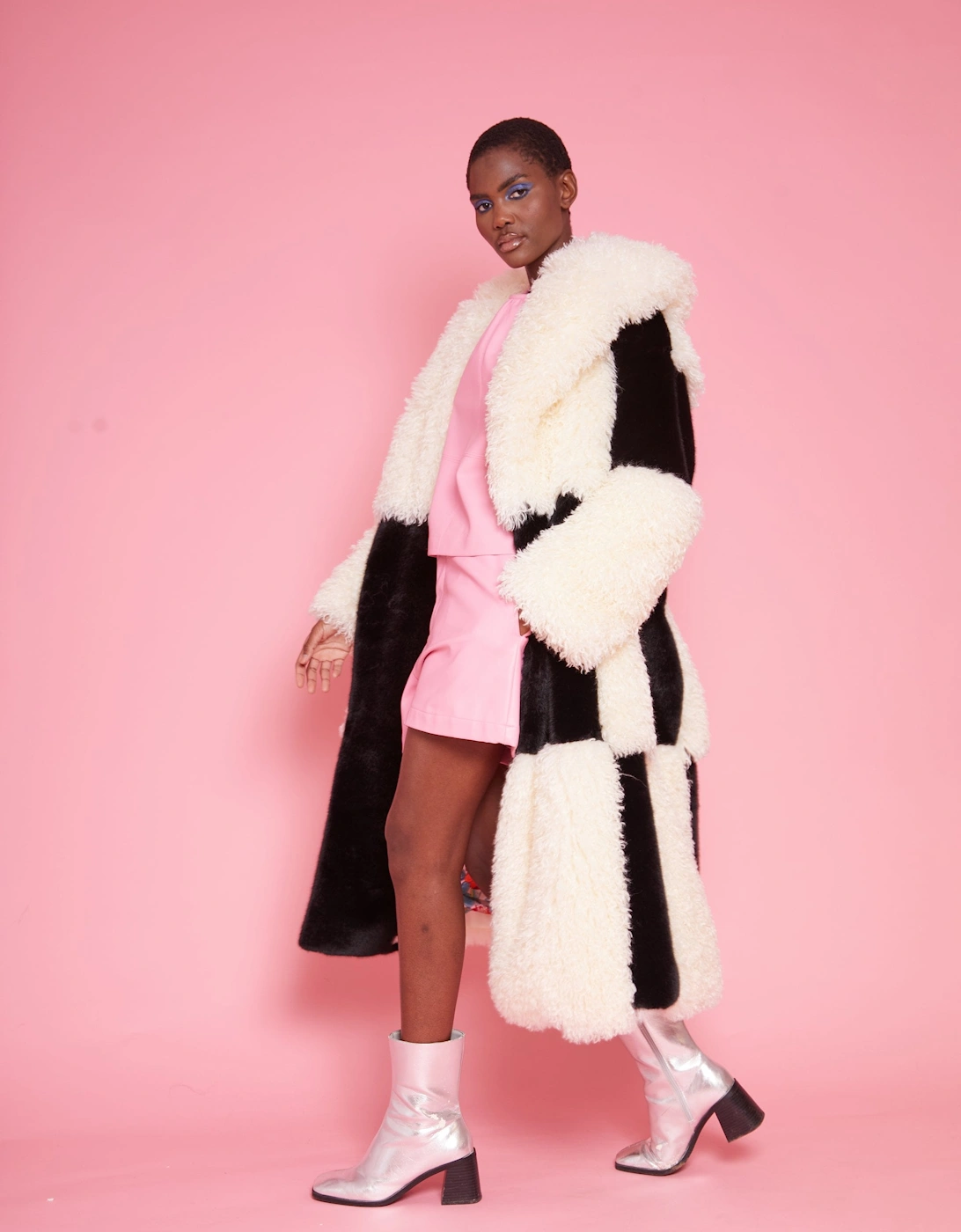 Faux Fur Bamboo Checked Maxi Coat, 4 of 3