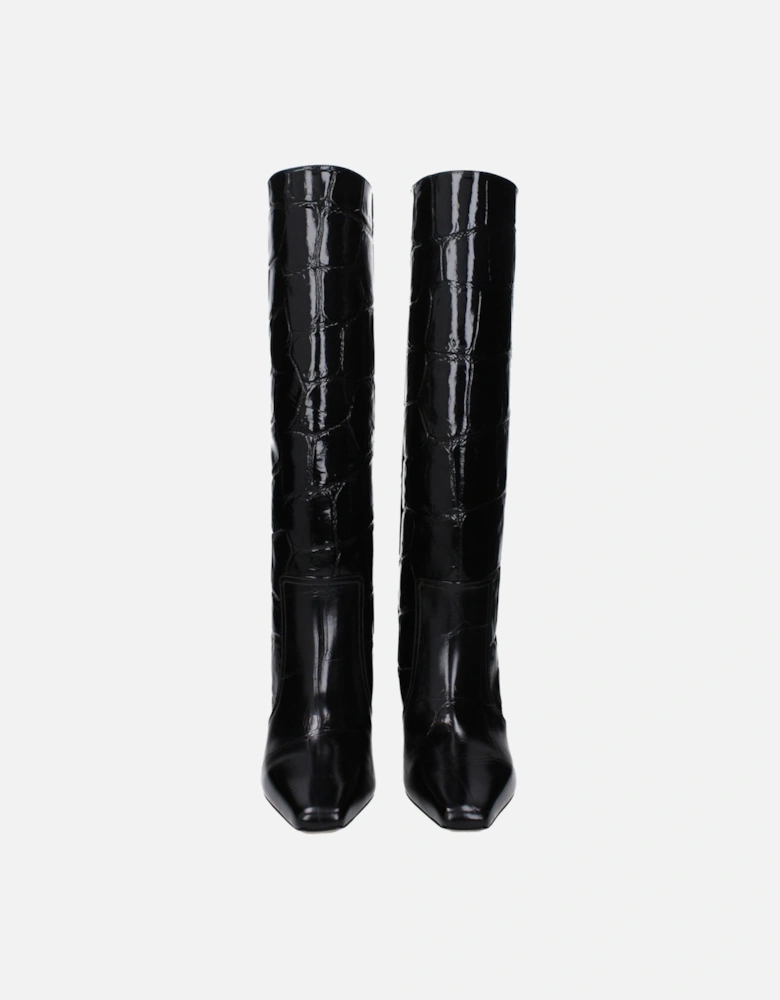 Vintage Effect Leather Mid Heel Boots Women - Black