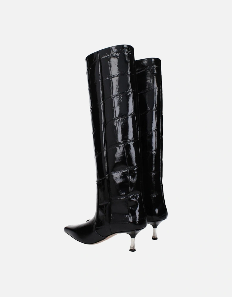 Vintage Effect Leather Mid Heel Boots Women - Black