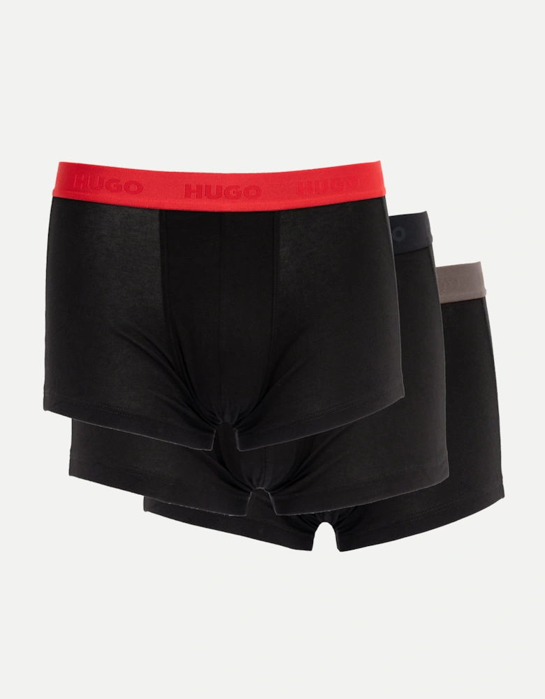 HUGO 3-Pack Mens Trunks with Coloured Waistbands - Black 009