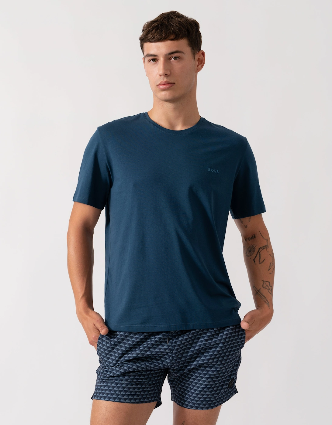 BOSS Orange Mix&Match Mens Stretch-Cotton Loungewear T-Shirt with Embroidered Logo - Open Blue 480, 2 of 1