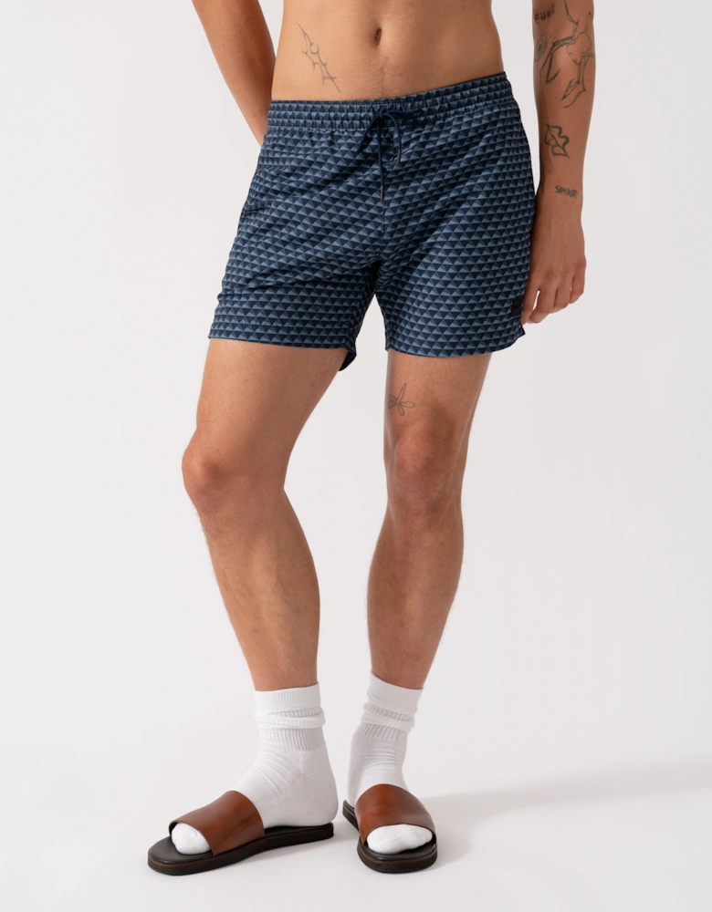 BOSS Orange Vibe Mens Logo-Label Swim Shorts with Seasonal Pattern - Navy 414
