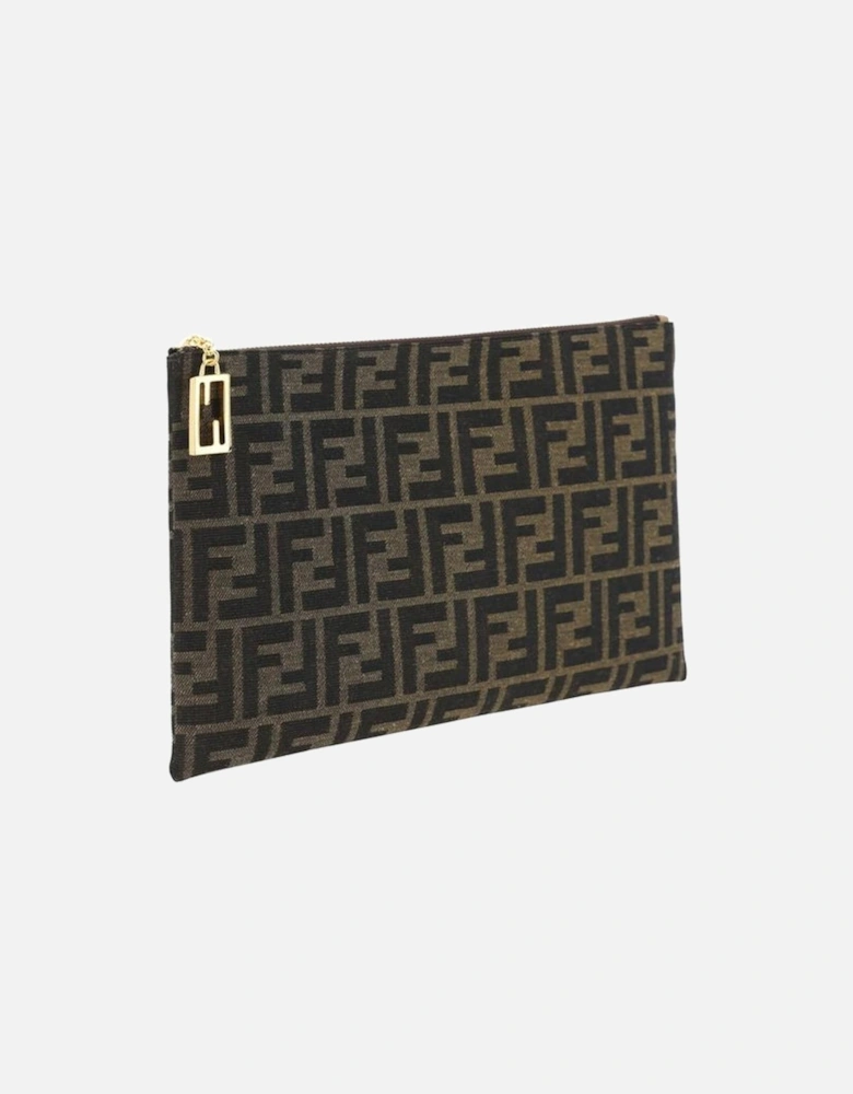 Jacquard Logo Clutch Bag with Top Zipper Closure Women - Brown