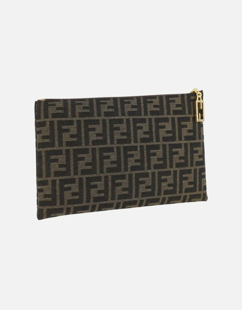 Jacquard Logo Clutch Bag with Top Zipper Closure Women - Brown