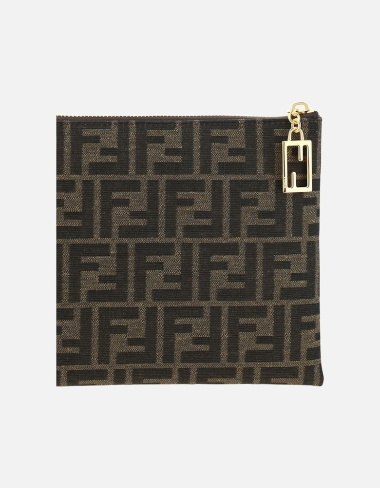 Jacquard Logo Clutch Bag with Top Zipper Closure Women - Brown
