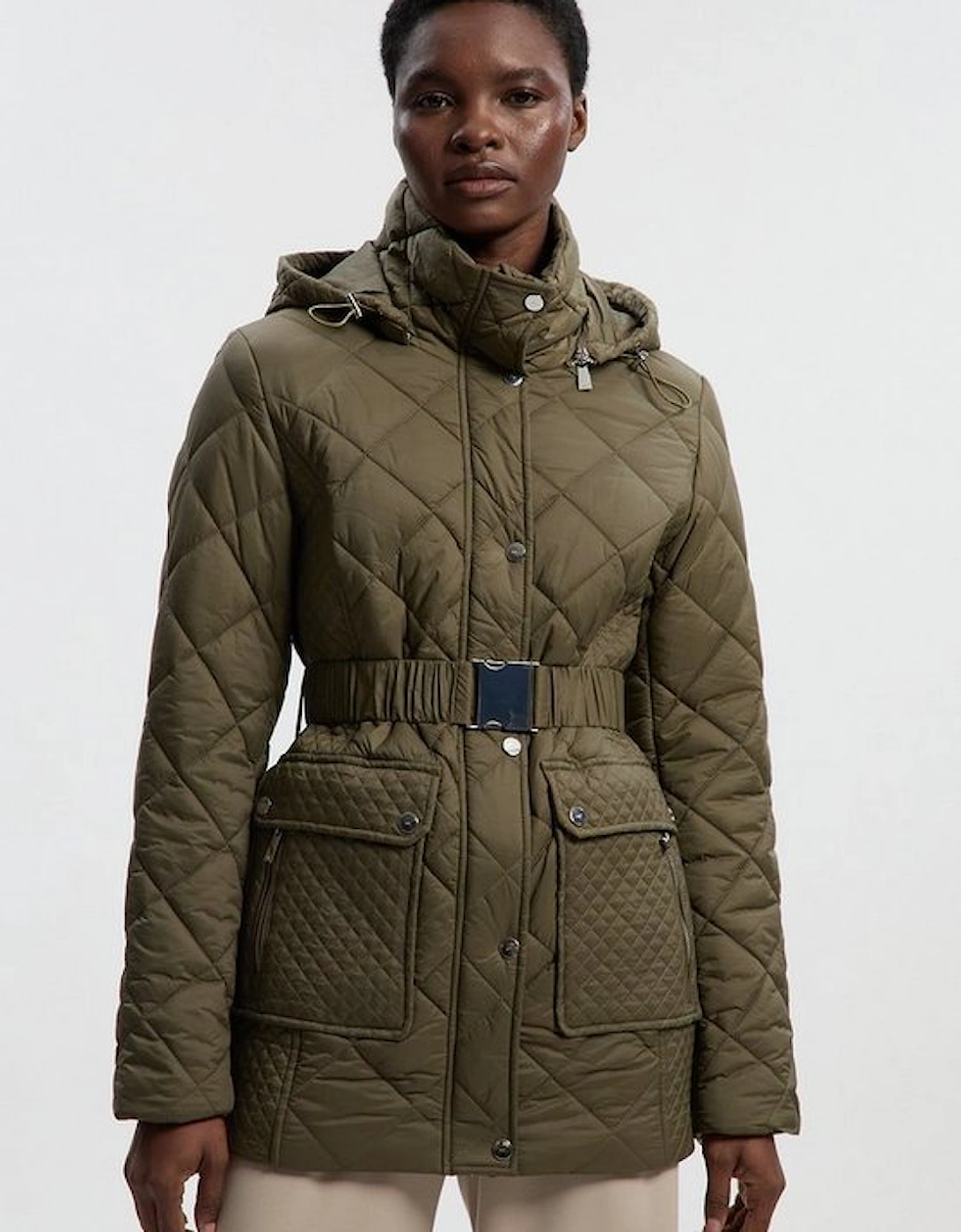 Diamond Quilted Belted Short Padded Coat, 2 of 1