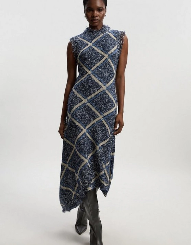 Tweed Yarn Fringe Trim Knitted Dress