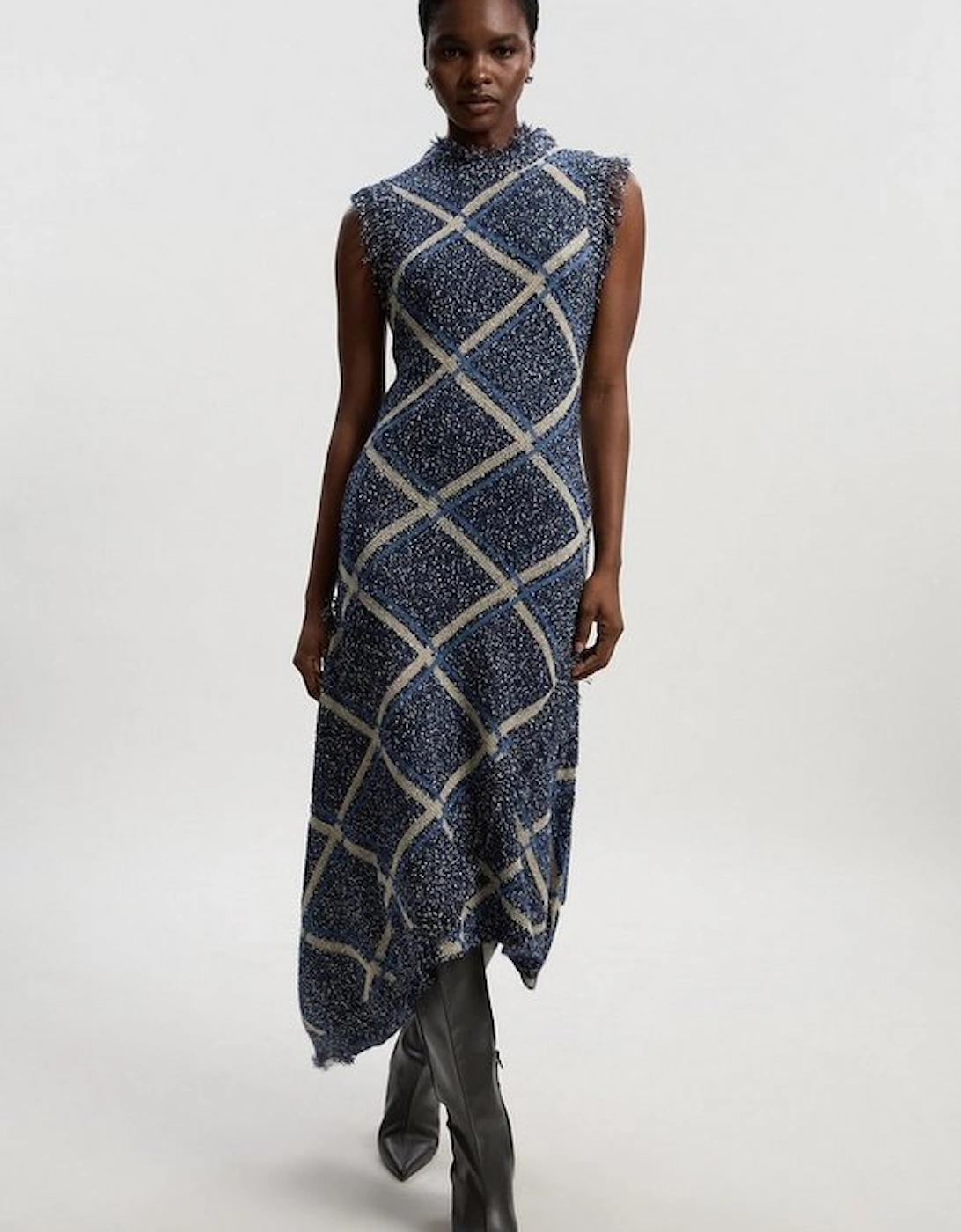 Tweed Yarn Fringe Trim Knitted Dress, 4 of 3