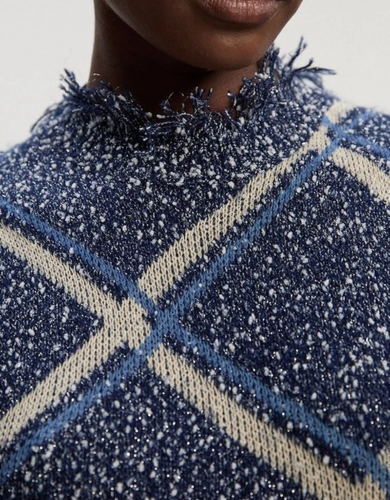 Tweed Yarn Fringe Trim Knitted Dress